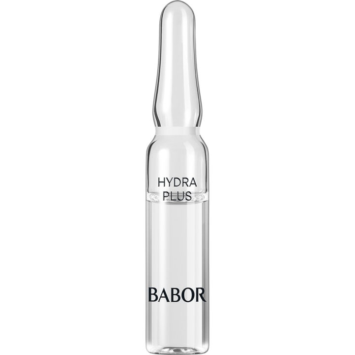 Babor Hydra Plus fugtgivende ampul i klart glas der giver intens fugt med sin gennemsigtige væske.
