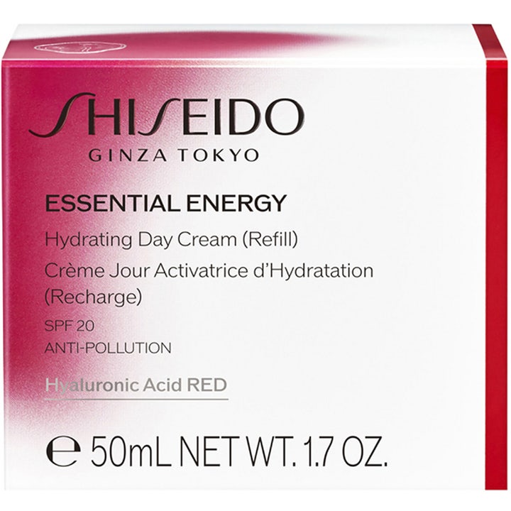 Shiseido Essential Energy Hydrating Day Cream 50 ml refill fugtgivende dagcreme med SPF 20 og Hyaluronic Acid RED i æske