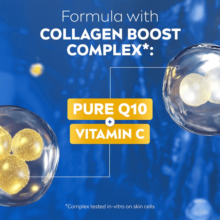 NIVEA Q10 Vitamin C Body Lotion 250 ml giver collagen boost med Pure Q10 og vitamin C i gyldne kapsler