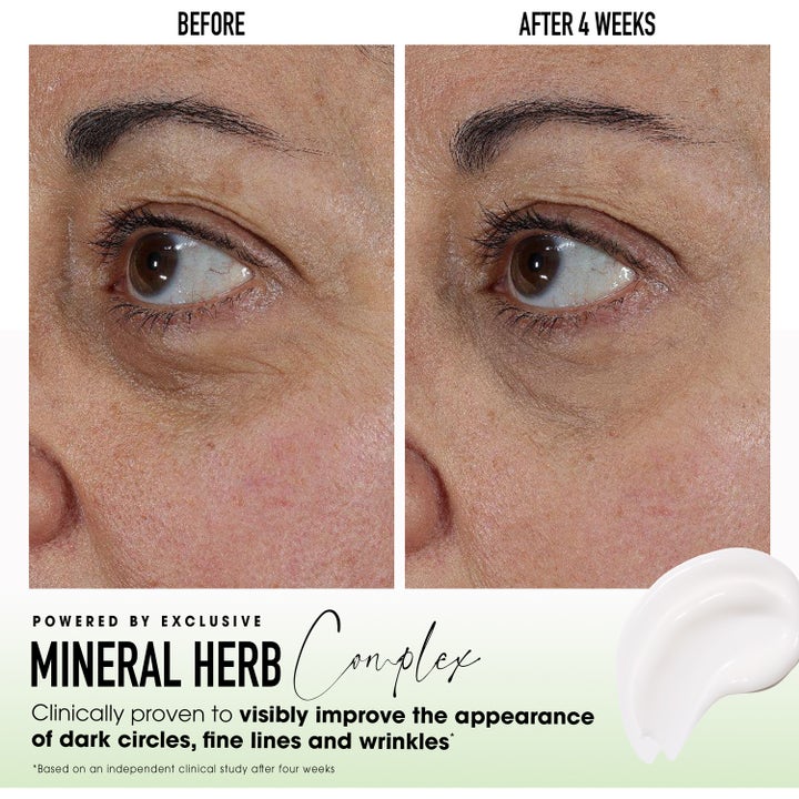 bareMinerals Skinlongevity Eye Cream 15 g før og efter brug mod mørke rande og fine linjer