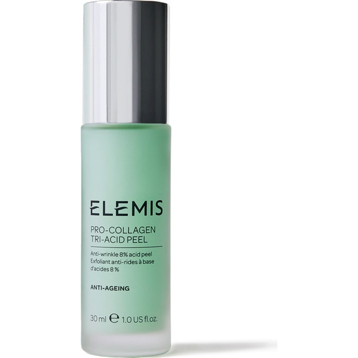 Elemis Pro-Collagen Tri-Acid Peel 30 ml anti-ageing ansigtspeeling i en frostet glasflaske med sølvlåg