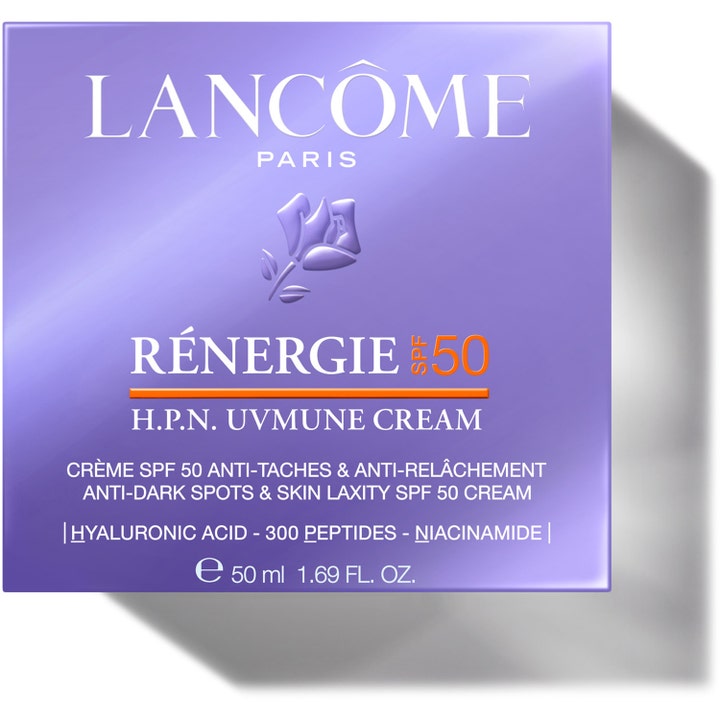 Lancôme Rénergie H.P.N. UVMUNE Cream 50 ml opstrammende dagcreme i lilla æske med SPF 50 og hyaluronsyre.