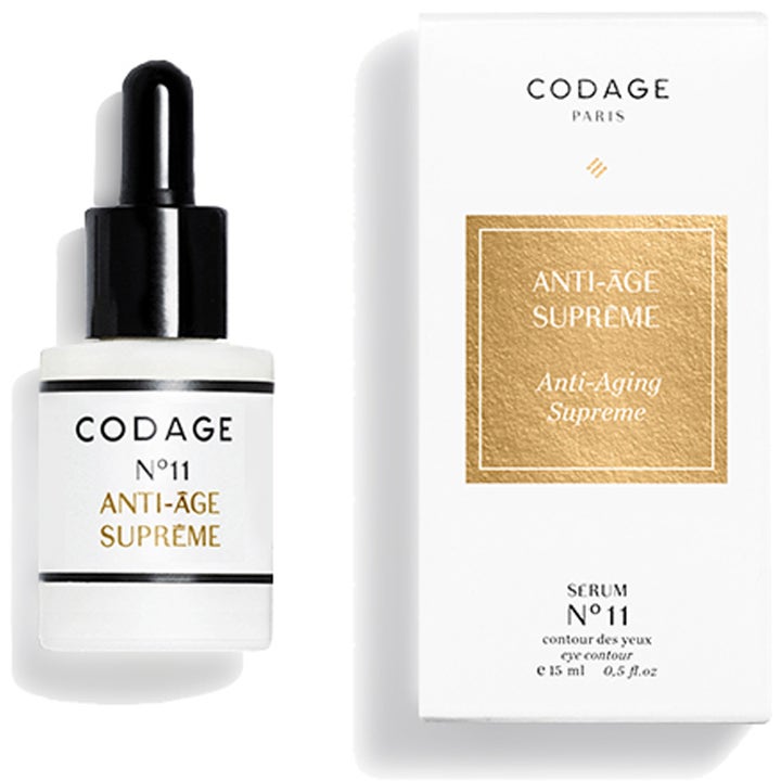 Codage Nº11 Anti-Age Supreme 15 ml serum mod rynker i hvid glasflaske med sort pipette og hvid æske med gulddetaljer