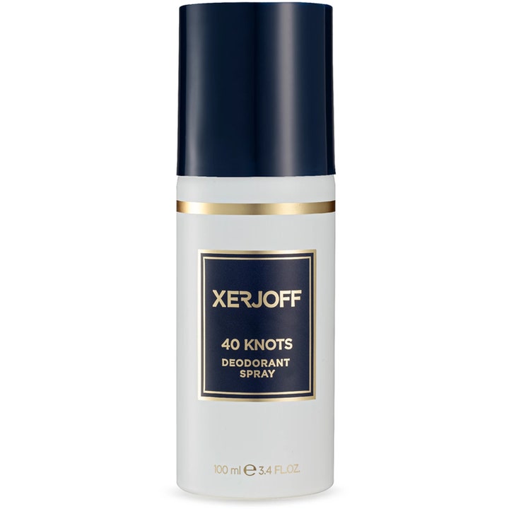 Xerjoff 40 Knots 100 ml deodorant spray giver luksuriøs duft i hvid flaske med mørkeblåt låg og gulddetaljer.