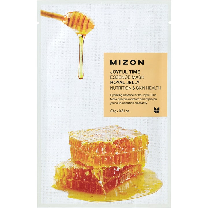 Mizon Joyful Time Essence Mask Royal Jelly 23g nærende sheet maske i hvid sachet med dryppende honning og honningtavle