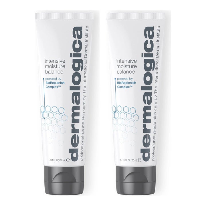 Dermalogica Intensive Moisture Balance 50 ml fugtighedscreme giver næring vist som to hvide tuber med gråt låg