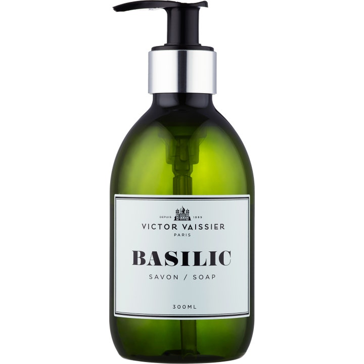 Victor Vaissier Basilic Savon 300 ml rensende håndsæbe i mørkegrøn flaske med sølvfarvet pumpe og hvid etiket