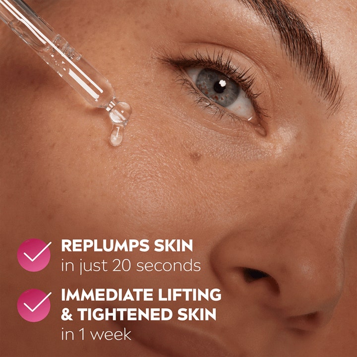 NIVEA Cellular Expert Filler Hyaluron Replumping 30 ml hyaluronsyreserum pipette drypper på hud for lifting og fylde