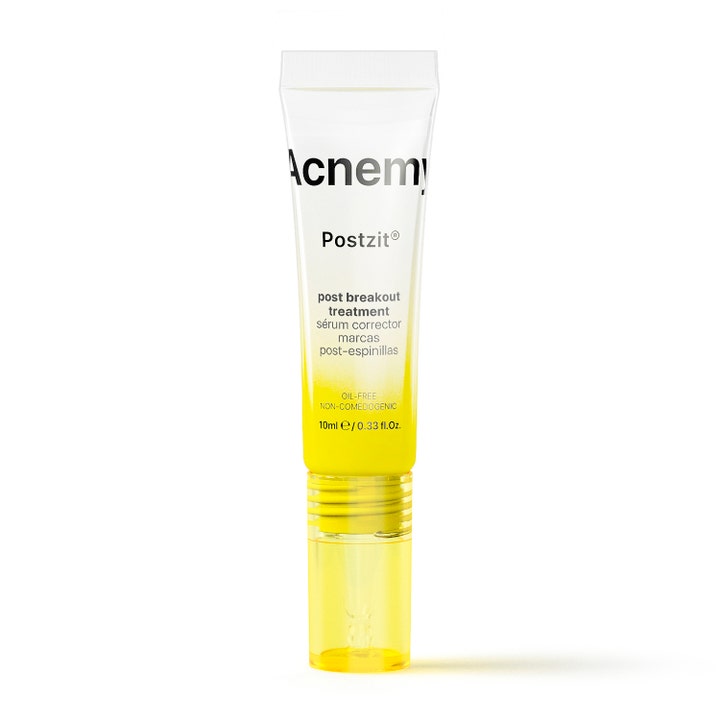 Niche Beauty Lab Acnemy Postzit 10 ml serum mod mærker efter urenheder i hvid og gul tube med gult låg.