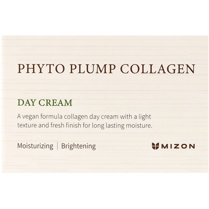 Mizon Phyto Plump Collagen Day Cream 50 ml vegansk dagcreme med fugtgivende og lysnende effekt vist på yderemballage