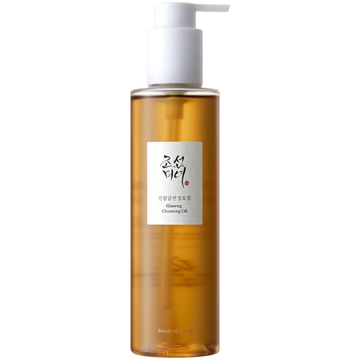 Beauty of Joseon Ginseng Cleansing Oil 210 ml nærende renseolie i gennemsigtig flaske med hvid pumpe og ravfarvet olie