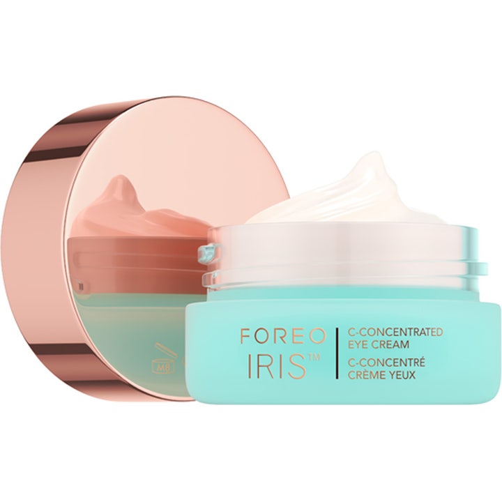 FOREO IRIS C-Concentrated Brightening Eye Cream 15 ml lysnende øjencreme i lyseblå krukke med rosaguld låg