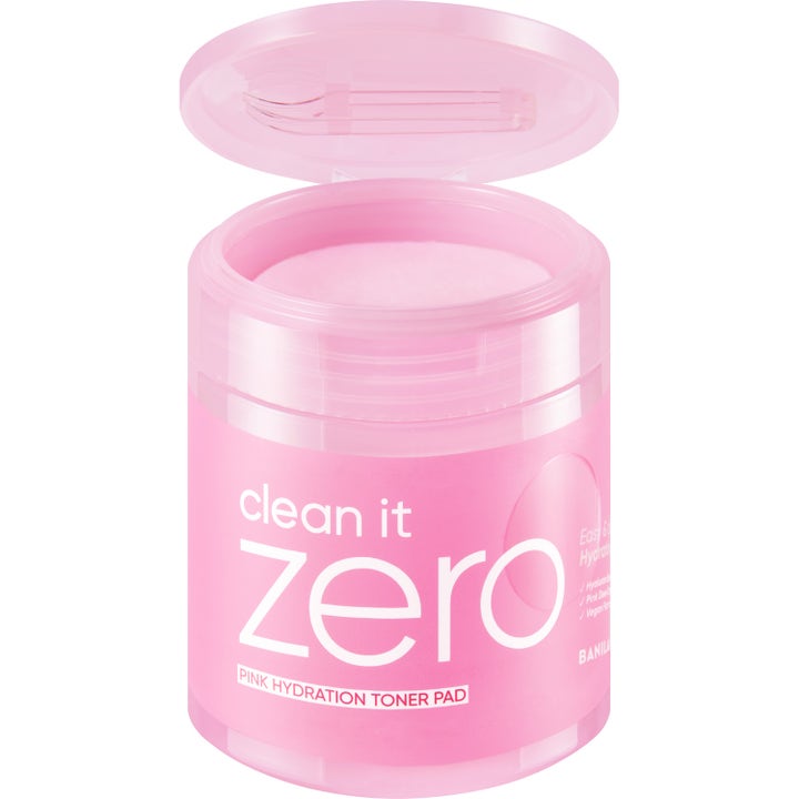 Banila Co Clean It Zero Pink Hydration Toner Pad 70 stk fugtgivende toner pads i lyserød krukke med pincet i låget