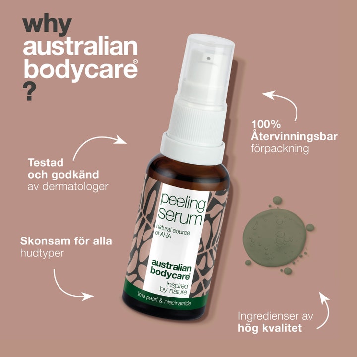 Australian Bodycare Lime Pearl Serum 30 ml peeling serum med AHA i brun glasflaske med hvid pumpe og infotekst