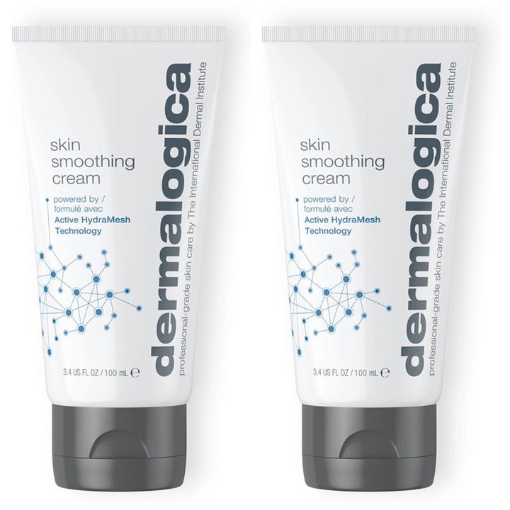 Dermalogica Skin Smoothing Cream 2x100 ml fugtgivende ansigtscreme i to hvide tuber med grå låg og blåt mønster