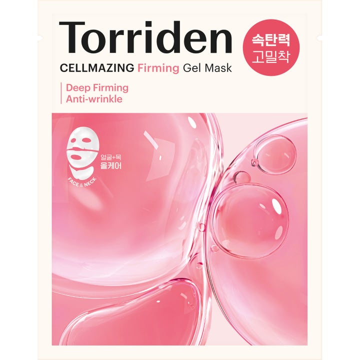 Torriden Cellmazing Firming Gel Mask 1 stk opstrammende ansigtsmaske i lyserød emballage med gelbobler