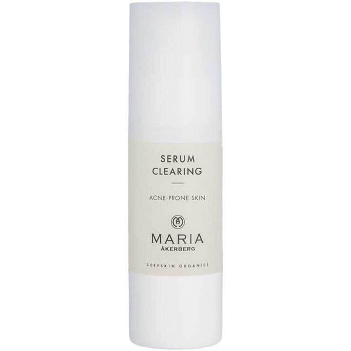 Maria Åkerberg Serum Clearing 30 ml mod urenheder i en hvid pumpeflaske med beige etiket