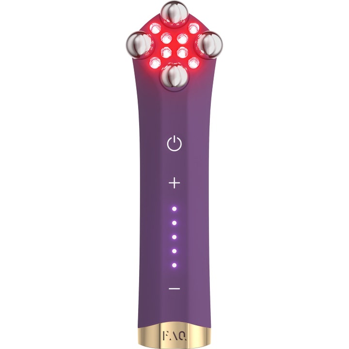 FAQ 102 Silicone Facial Device lilla opstrammende ansigtsapparat med LED-lys og sølvfarvede metalkugler