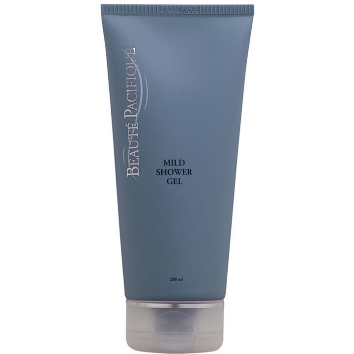 Beauté Pacifique Mild Shower Gel 200 ml rensende kropspleje i en elegant blågrå tube med sølvfarvet flip-låg.