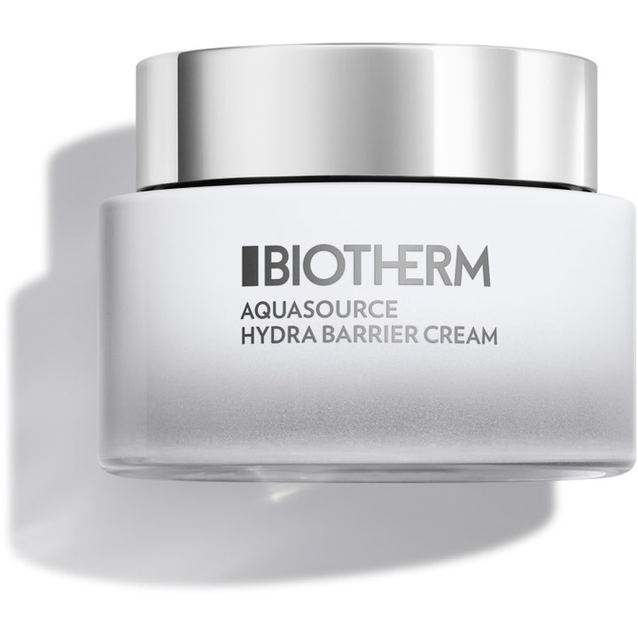 Biotherm Aquasource Hydra Barrier Cream 50 ml fugtgivende ansigtscreme i hvid krukke med skinnende sølvlåg