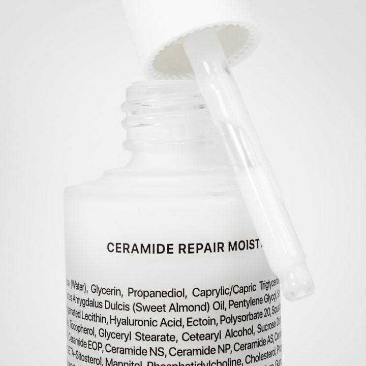 Niche Beauty Lab Transparent Lab Ceramide Repair Moisturizer 30 ml ansigtscreme med hvid tekstur og pipette