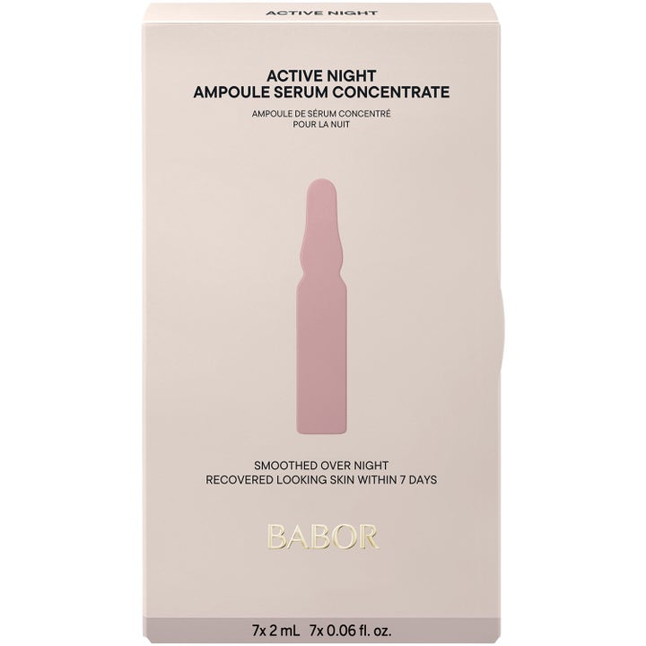 Babor Active Night Ampoule Serum Concentrate 14 ml regenererende serum i en beige æske med lyserød ampul