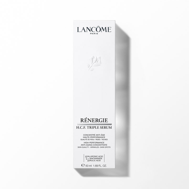 Lancôme Rénergie H.C.F. Triple Serum 50 ml anti-aging serum i hvid papæske med hyaluronsyre og C-vitamin.