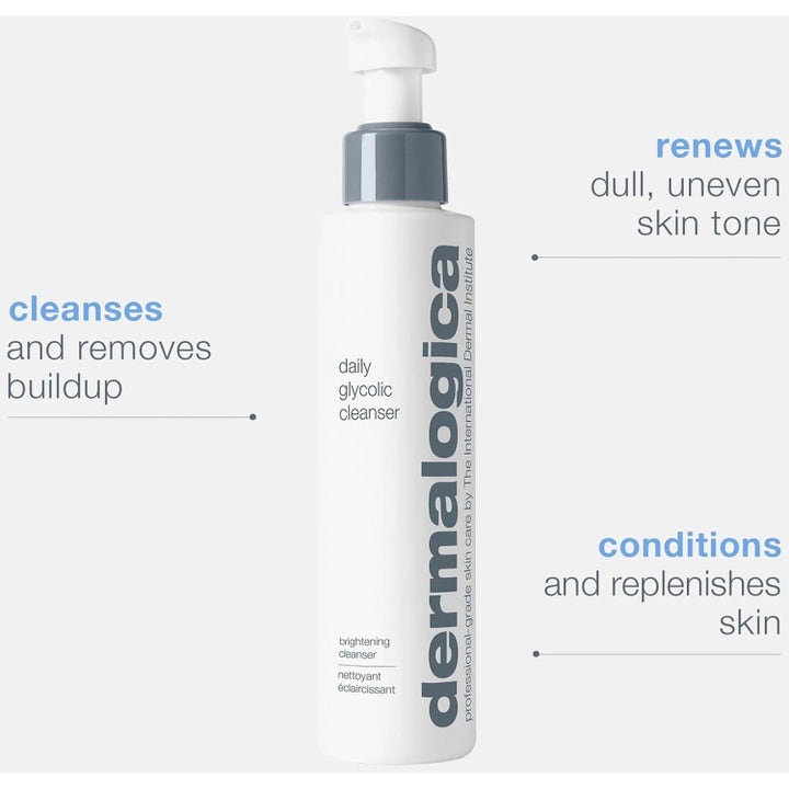 Dermalogica Daily Glycolic Cleanser Duo ansigtsrens der fornyer trist hudtone i hvid flaske med pumpe