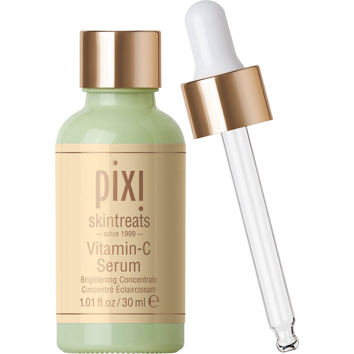 Pixi Vitamin-C Serum 30 ml oplysende ansigtsserum i grøn glasflaske med guldlåg og separat pipette