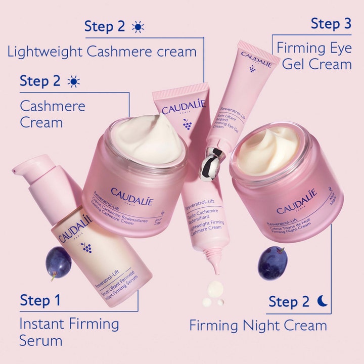 Caudalie Resveratrol-Lift Lightweight Firming Cashmere Cream 40 ml ansigtskræm i lyserødt hudplejesæt