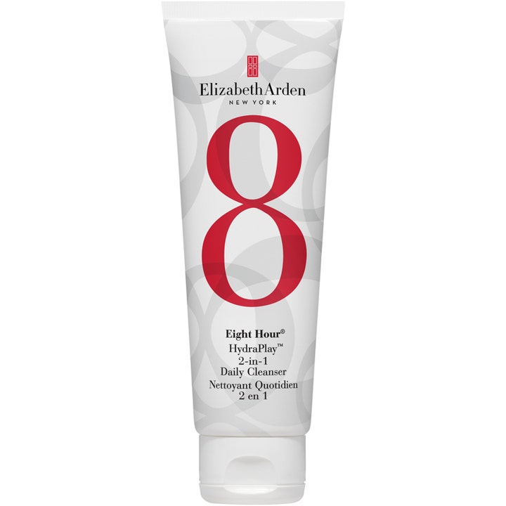 Elizabeth Arden Eight Hour HydraPlay 2-in-1 Daily Cleanser fugtgivende ansigtsrens i hvid tube med rødt ottetal