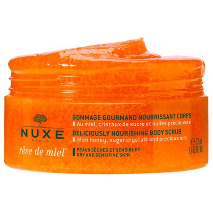 Nuxe Rêve de Miel Body Scrub 175 ml eksfolierende kropsskrub i krukke med orange honningtekstur