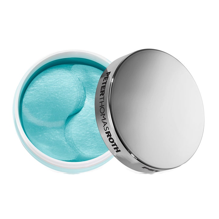 Peter Thomas Roth Water Drench Eye Patches 30 stk fugtgivende øjenmasker i åben krukke med blå gel og blankt sølvlåg
