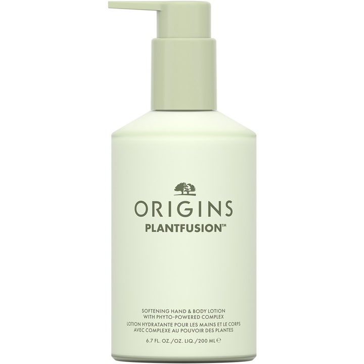 Origins Plantfusion Softening Hand & Body Lotion 200 ml blødgørende bodylotion i lysegrøn flaske med pumpe.