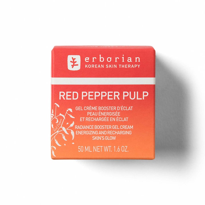 Erborian Red Pepper Pulp 50 ml opfriskende dagcreme i rød og orange papiremballage giver huden glød