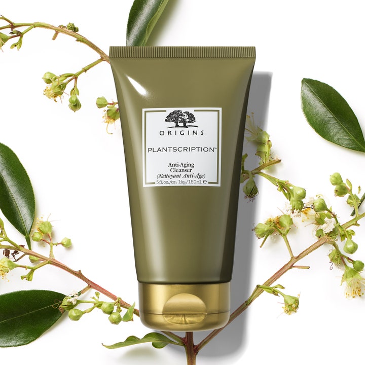 Origins Plantscription Anti-age Cleanser 150 ml ansigtsrens i olivengrøn tube med botaniske blade