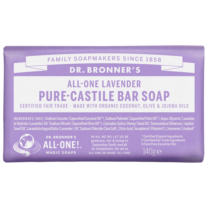 Dr. Bronner's All-One Lavender Pure-Castile Bar Soap 140g beroligende økologisk fast sæbe i lilla papiremballage