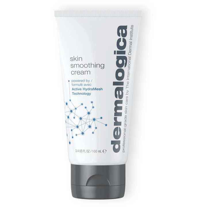 Dermalogica Skin Smoothing Cream 100 ml fugtgivende ansigtscreme i hvid tube med gråt vippelåg og blåt mønster