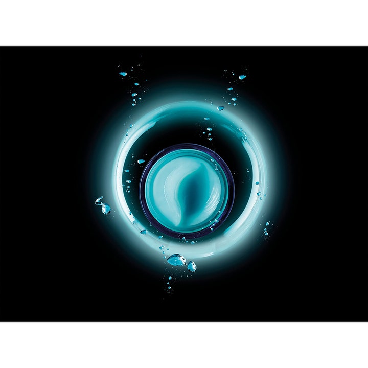 Biotherm Aquasource Night Spa 50 ml natcreme giver fugt med en blå geltekstur omgivet af lysende vandcirkler.