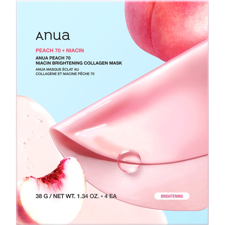 Anua Peach 70 Niacin Brightening Collagen Mask 4 stk lysnende ansigtsmaske med fersken og flydende tekstur