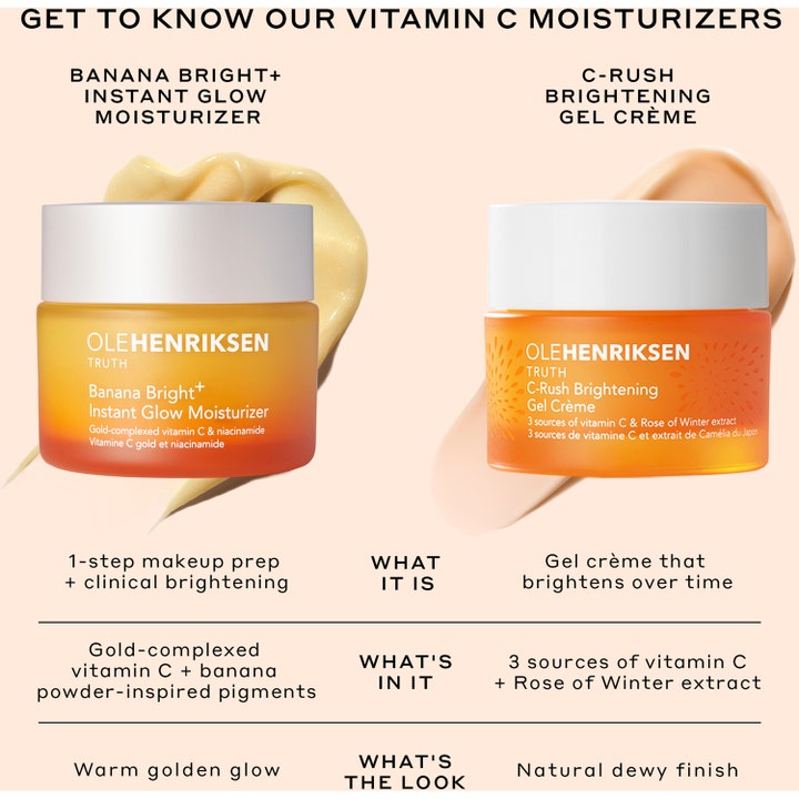 Ole Henriksen Truth Banana Bright + Instant Glow Moisturizer 50 ml dagcreme med C-vitamin i orange krukke med tekstur
