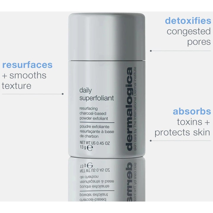 Dermalogica Daily Superfoliant 13 g eksfolierende ansigtsskrub i grå flaske der udglatter og renser porer