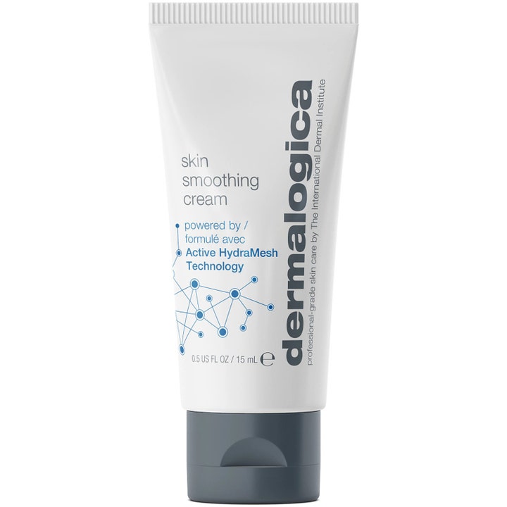 Dermalogica Skin Smoothing Cream 15 ml fugtgivende ansigtscreme i hvid tube med gråt låg og blå detaljer.