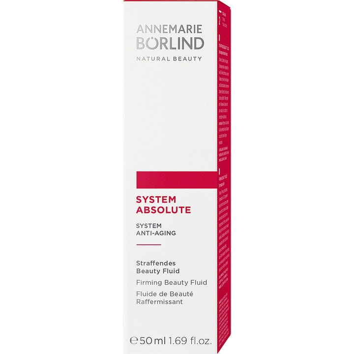 Annemarie Börlind System Absolute Beauty Fluid 50 ml opstrammende anti-aging serum i hvid og rød papæske