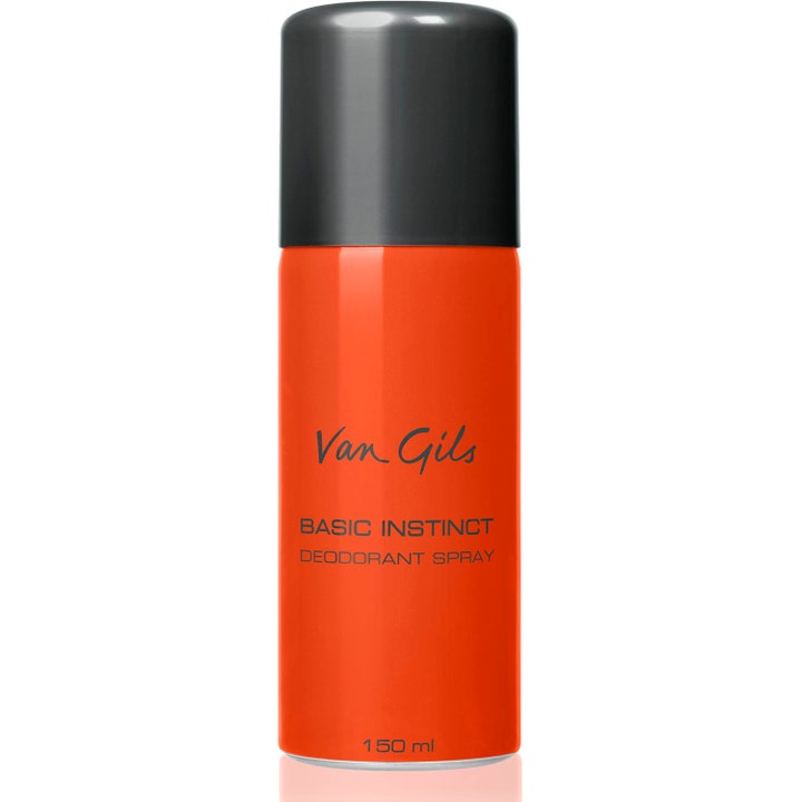 Van Gils Basic Instinct 150 ml deodorant spray giver friskhed i en iøjnefaldende orange dåse med sort låg