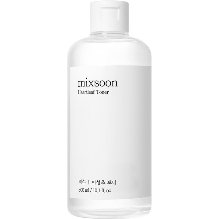 mixsoon Heartleaf Toner 300 ml beroligende ansigtsvand i klar plastflaske med hvidt vippelåg og enkel etiket