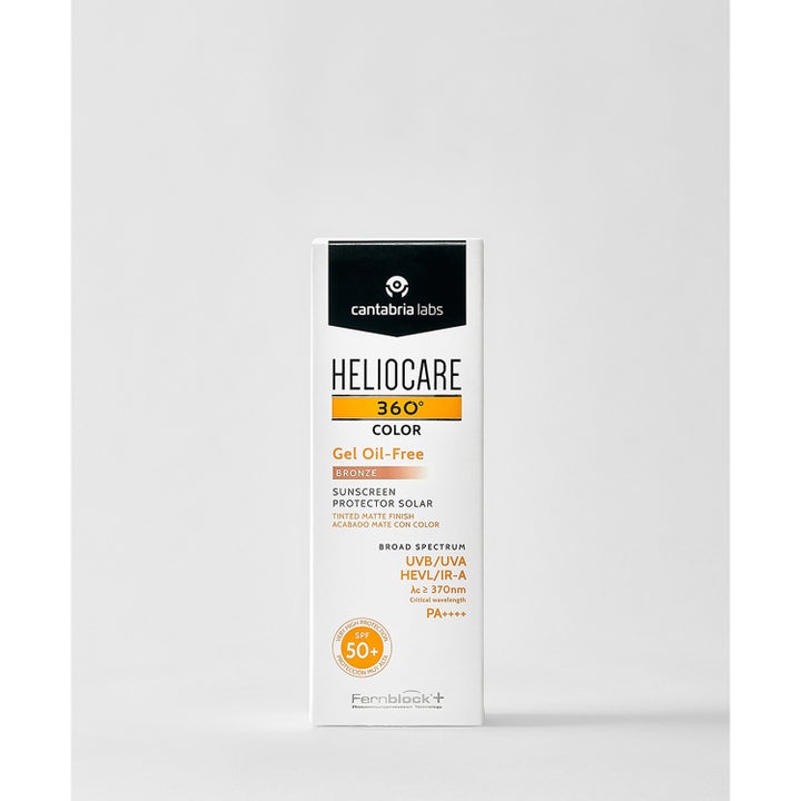 Heliocare 360 Color Gel Oil-Free Bronze 50 ml solcreme med farve og SPF 50+ i hvid papæske med mat finish