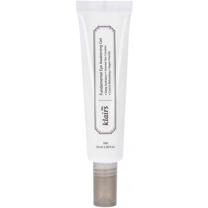 Klairs Fundamental Eye Awakening Gel 35 ml fugtgivende øjengel i hvid tube der giver et frisk blik.