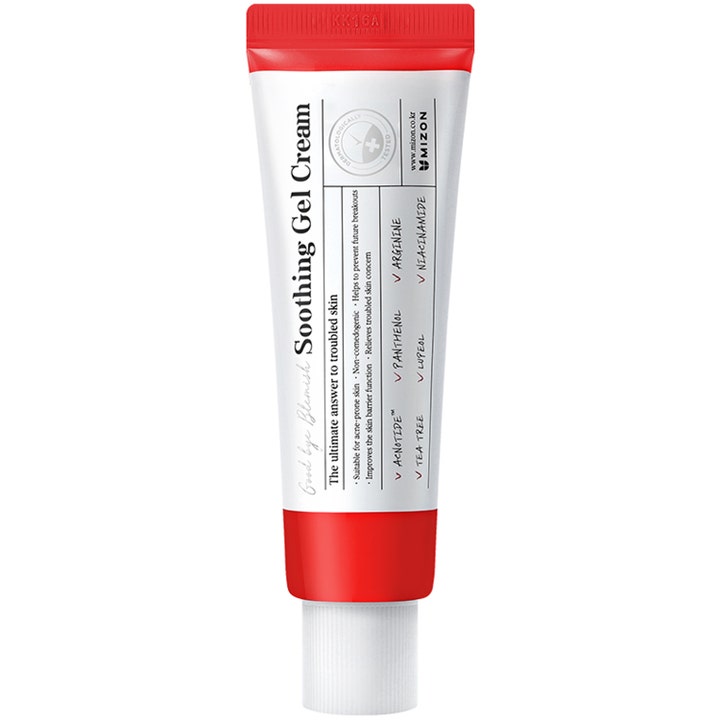 Mizon Good Bye Blemish Soothing Gel Cream 50 ml beroligende ansigtscreme i hvid tube med røde detaljer