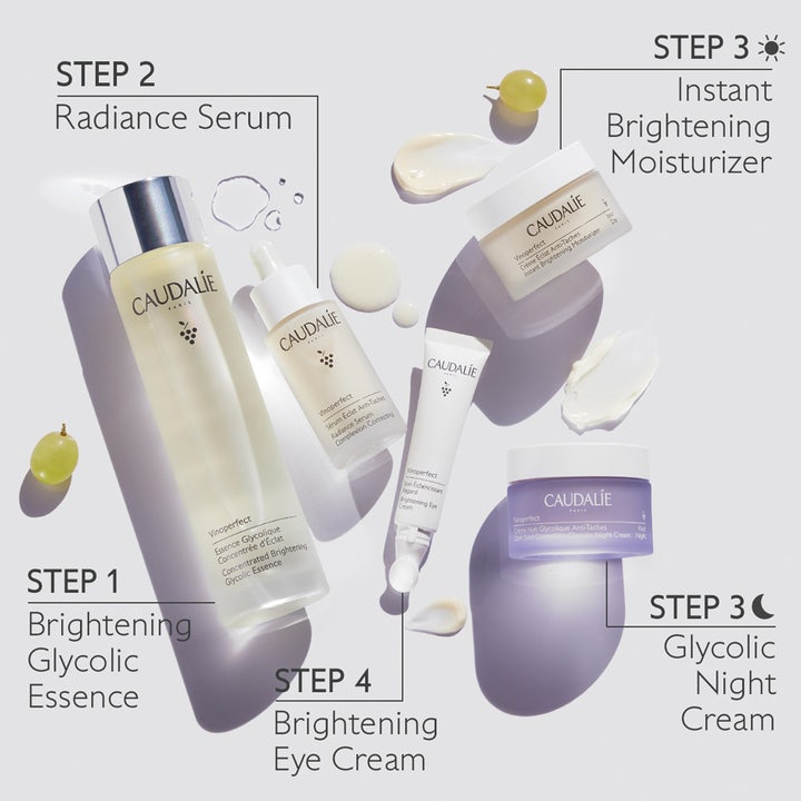 Caudalie Vinoperfect Dark Spot Correcting Glycolic Night Cream 50 ml natcreme i lilla krukke som del af en rutine.